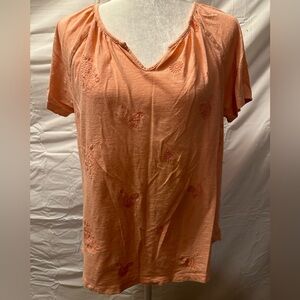 Eddie Bauer coral colored embroidered blouse size medium